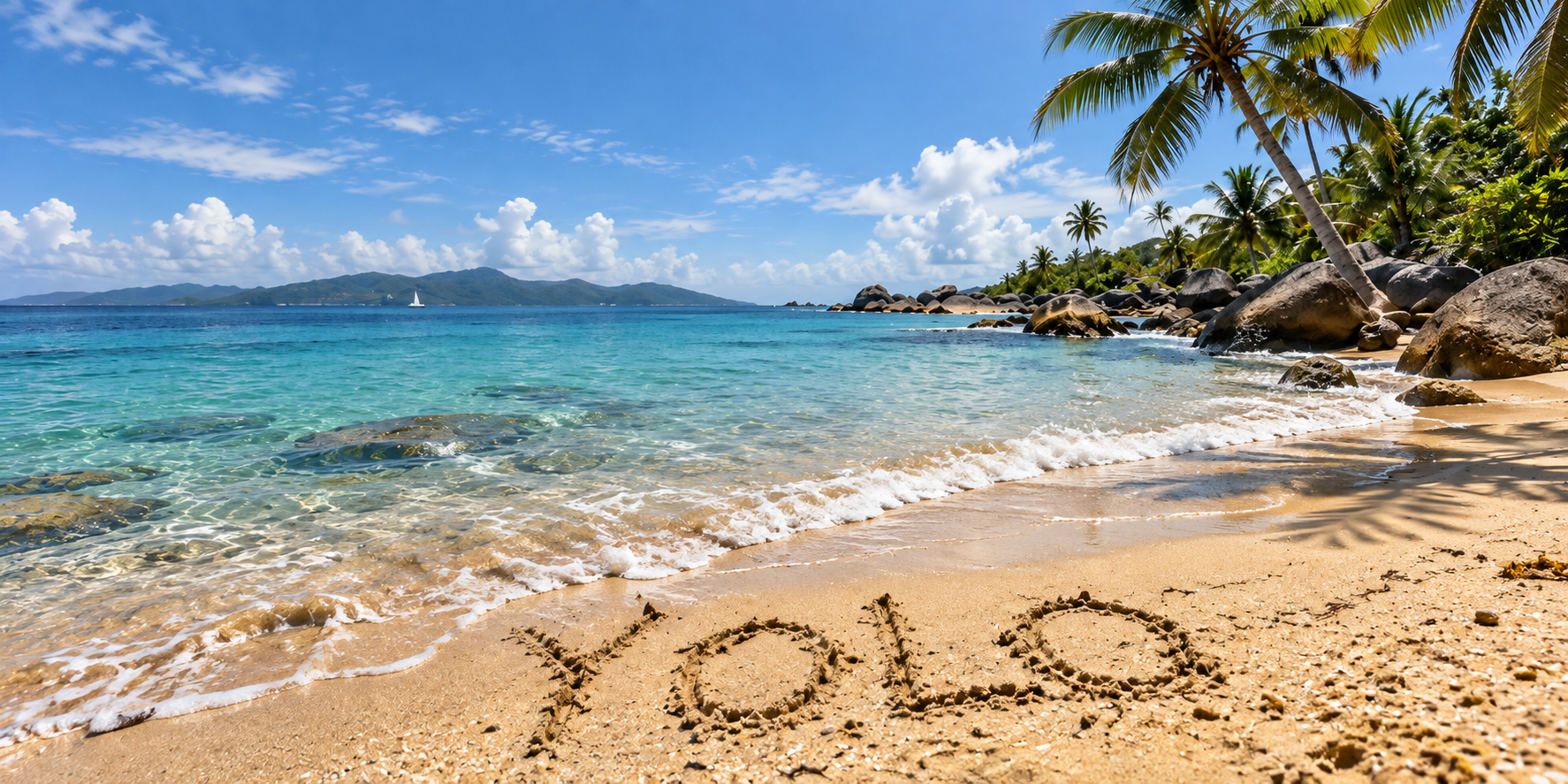 Yolo écrit sur le sable